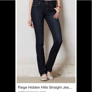 Paige Black Denim Hidden Hills Straight Jeans Size 30